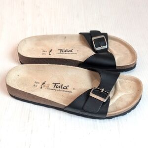 TULA By Birkenstock Madrid Black Buckle Strap Women's Slide Sandals Size 8.5